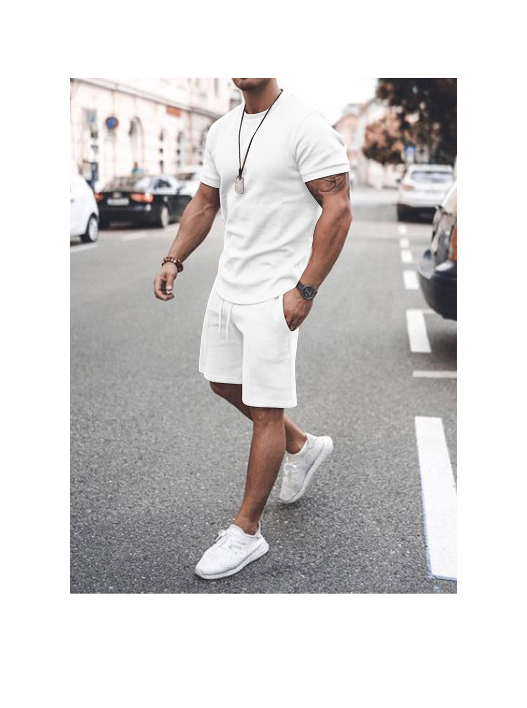 Men's Solid Color Fitness Tracksuit Short Sleeve Shorts Two-Piece Set Gym Suits