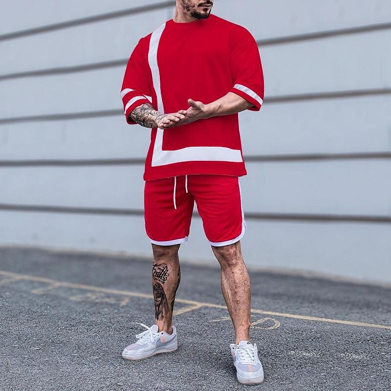 Men's Colorblock Crew Neck Short Sleeve Two-Piece Set