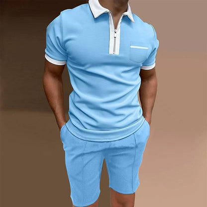 Jorge Solid Color Zipper Polo Short-sleeved Two-piece Set