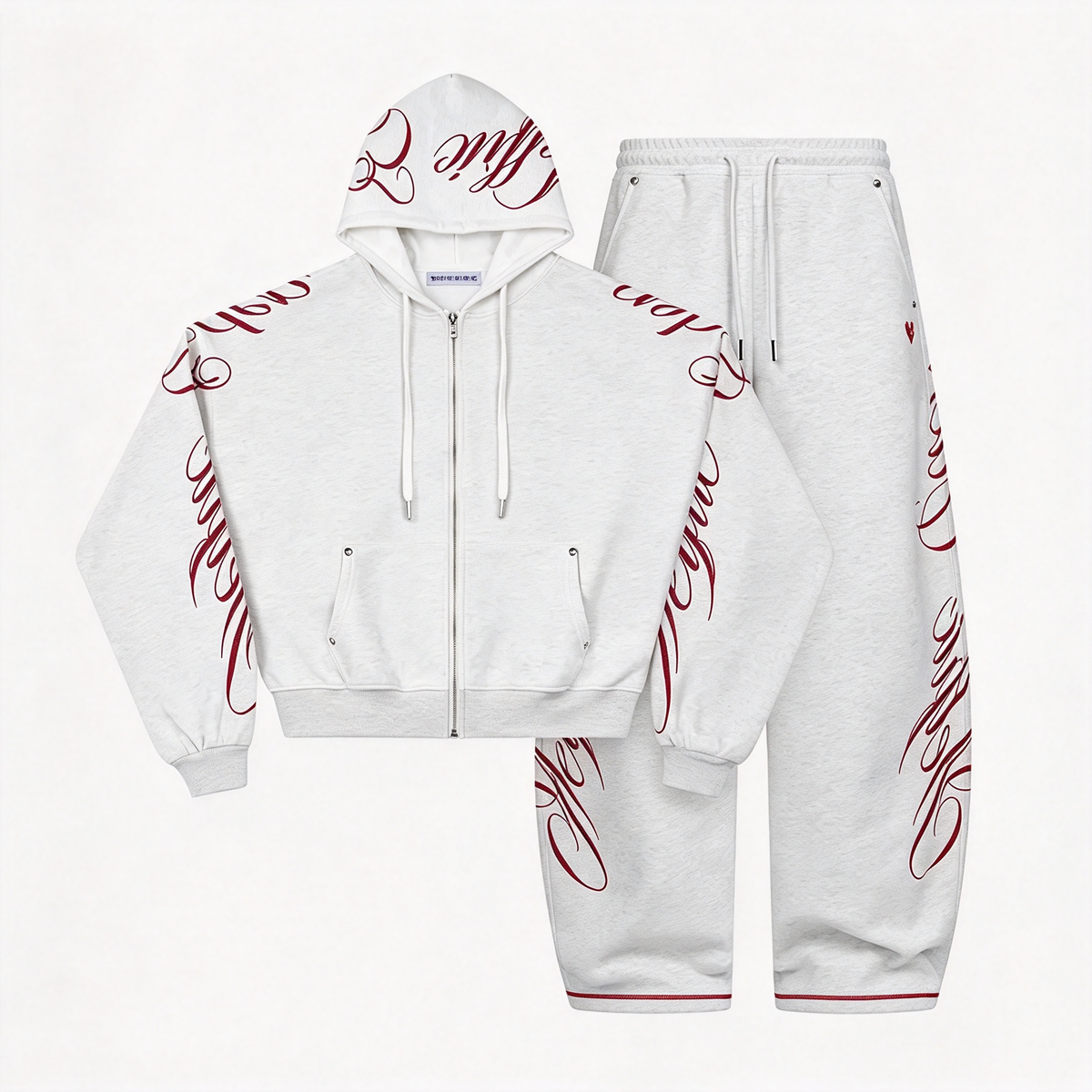Embroidered 2-Piece Tracksuit Set with Zip-Up Hoodie & Loose Wide-Leg Pants, Classic Y2K Streetwear