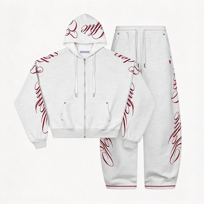 Embroidered 2-Piece Tracksuit Set with Zip-Up Hoodie & Loose Wide-Leg Pants, Classic Y2K Streetwear