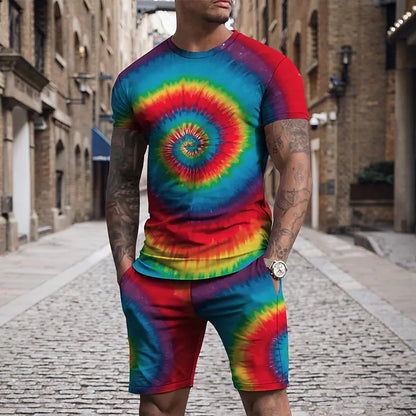 Men's 3D Colorful Creative Print Short Sleeve Two-piece Set