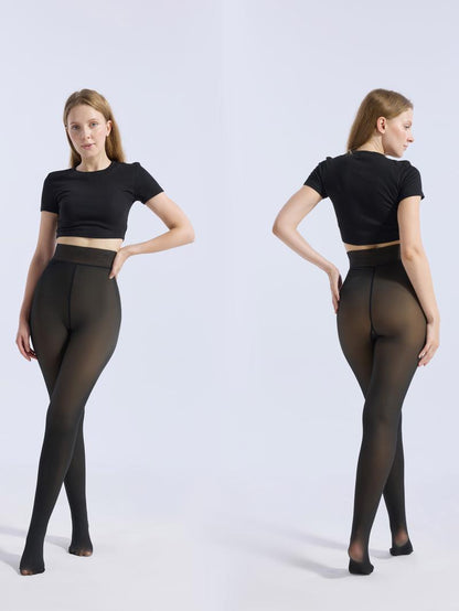 CloveWarm Women's Cotton-Fleece Shaping Tights, Winter Warm Opaque Slimming Pantyhose, Non-Bulky