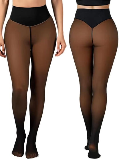 CloveWarm Women's Cotton-Fleece Shaping Tights, Winter Warm Opaque Slimming Pantyhose, Non-Bulky