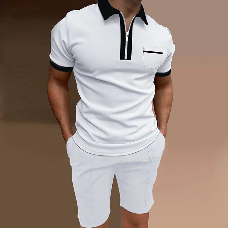 Jorge Solid Color Zipper Polo Short-sleeved Two-piece Set