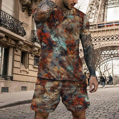Men's 3D Colorful Creative Print Short Sleeve Two-piece Set