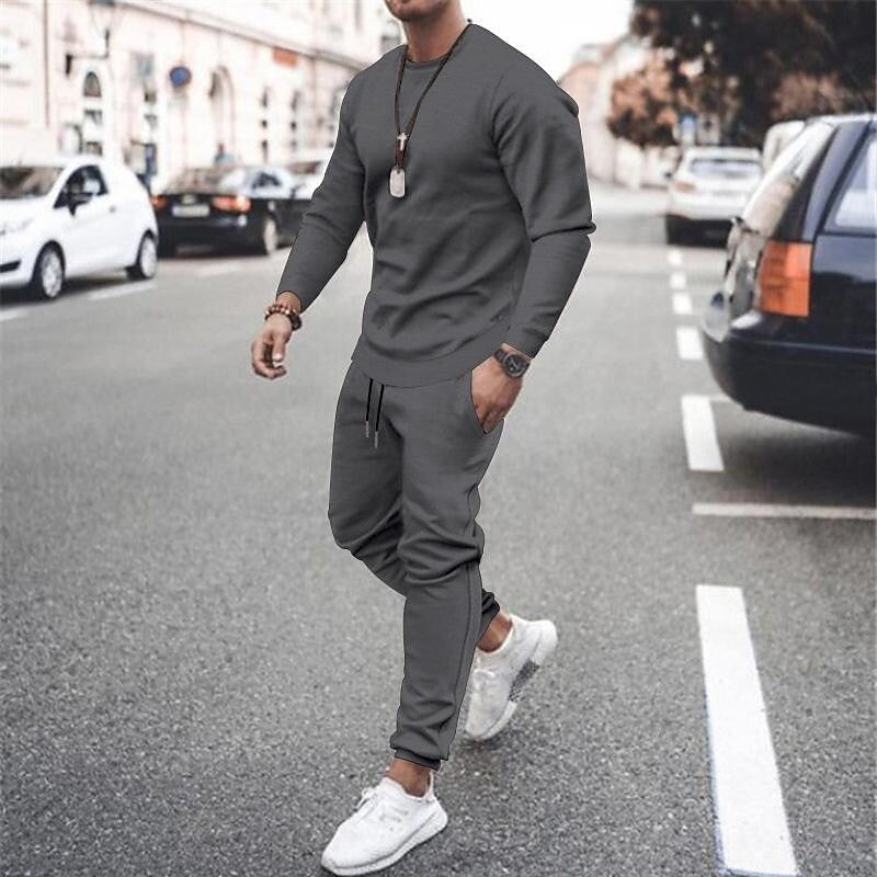 Men's Crew Neck Long-sleeved Trousers Two-piece Set