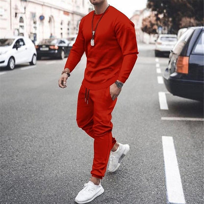 Men's Crew Neck Long-sleeved Trousers Two-piece Set