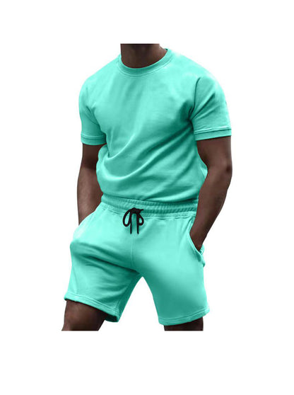 Richard Solid Color Short Sleeve Shorts Two-Piece Set