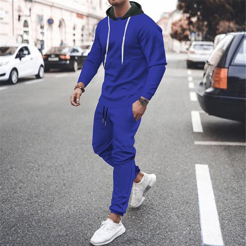 Men's Contrast Hoodied Trendy Pullover Tracksuit