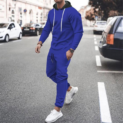 Men's Contrast Hoodied Trendy Pullover Tracksuit