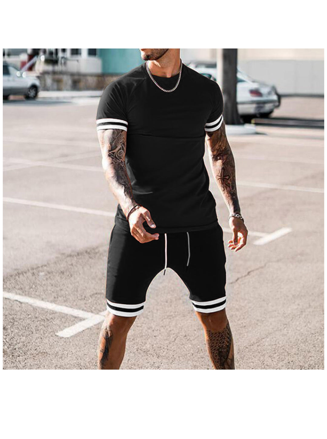 Scott Trend Solid Color Short-sleeved Shorts Two-piece Set
