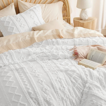 Soft Tufted Queen Comforter Set - Luxury Beige Boho Bedding