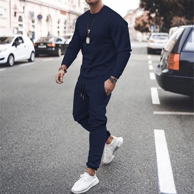 Men's Crew Neck Long-sleeved Trousers Two-piece Set
