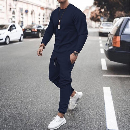 Men's Crew Neck Long-sleeved Trousers Two-piece Set
