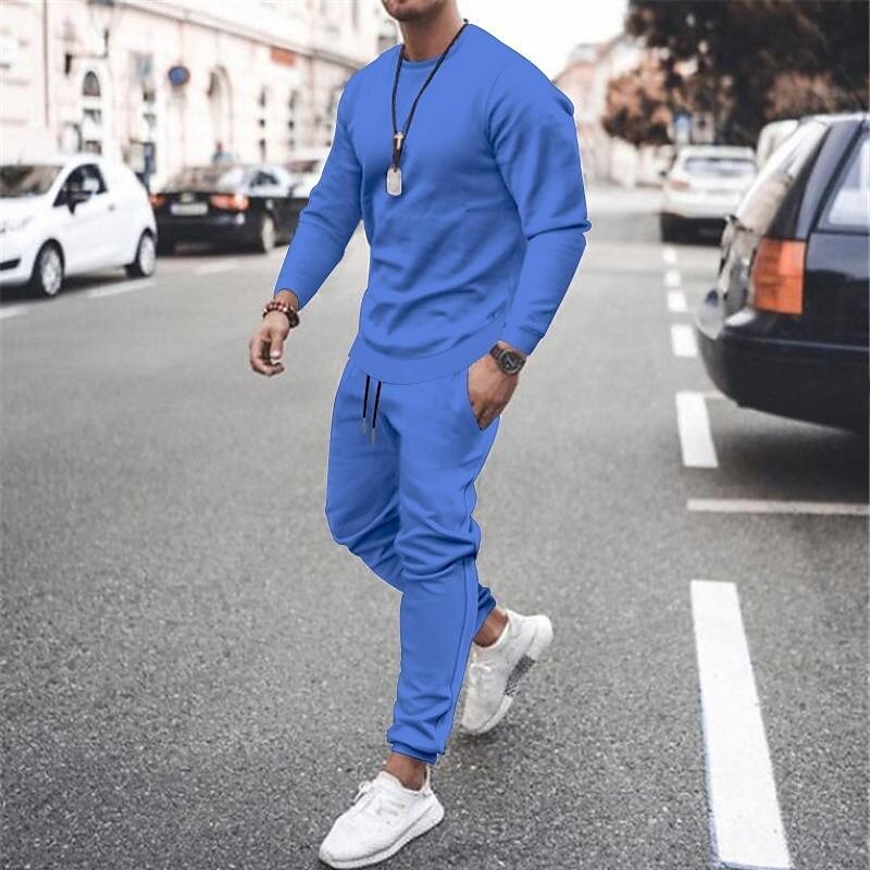 Men's Crew Neck Long-sleeved Trousers Two-piece Set