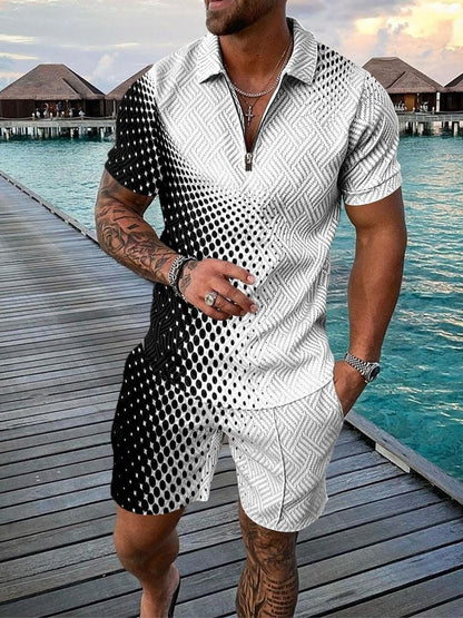 Wilson 3D Print Zipper Polo Short-sleeved Two-piece Set 1