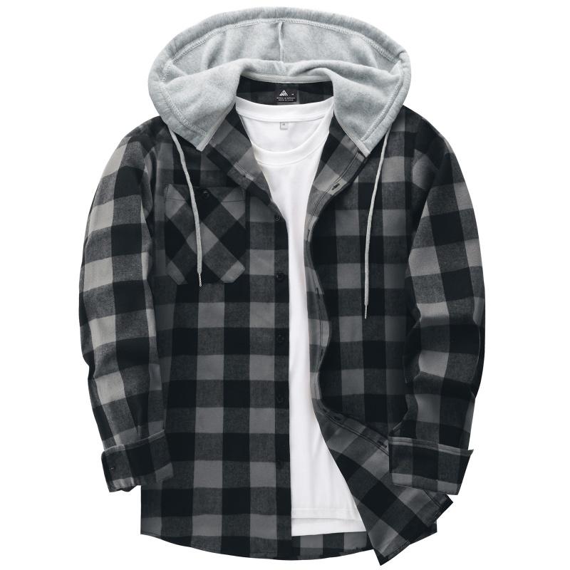 Men’s Plus-Size Flannel Hooded Shirt, Button Front, Drawstring Hood, Pockets, Ultra-Soft Fabric