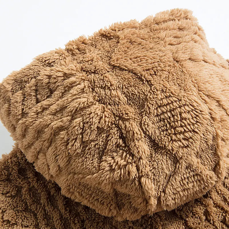 Unisex fleece hooded jacket. Solid woven texture, soft against skin, your go-to outerwear for fall & winter.