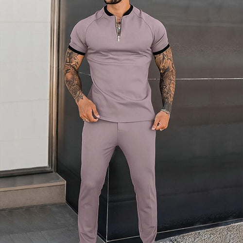 Men's Baseball Collar Half Zip Short Sleeve Tracksuit