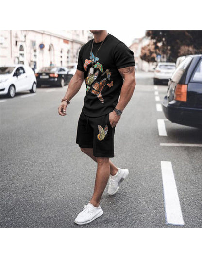 Jose 3D Butterflies Print Short Sleeve Two-Piece Set
