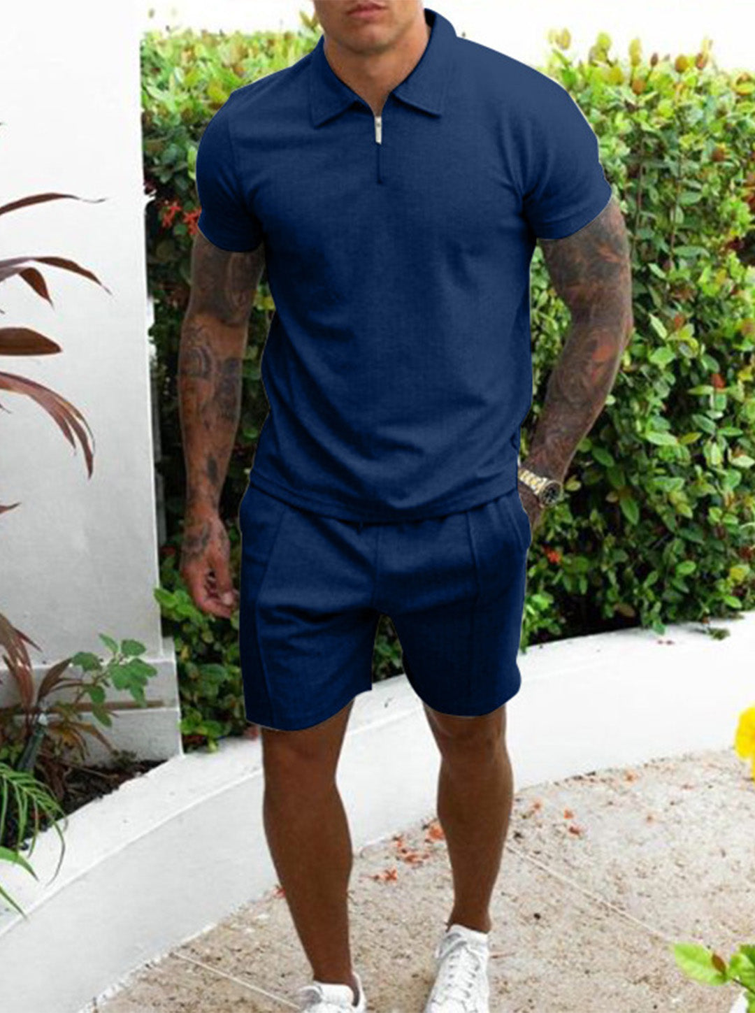 Brown Casual Short-sleeved Two-piece Suit