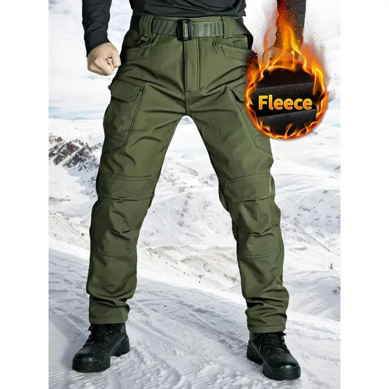 Men’s Fleece-Lined Tactical Work Pants, Windproof Warm, Multi-Pocket for Fall & Winter