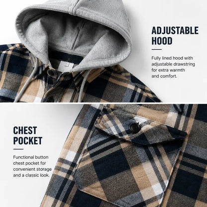 Men’s Plus-Size Flannel Hooded Shirt, Button Front, Drawstring Hood, Pockets, Ultra-Soft Fabric
