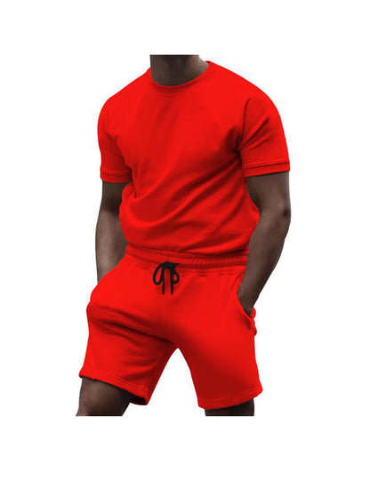 Richard Solid Color Short Sleeve Shorts Two-Piece Set