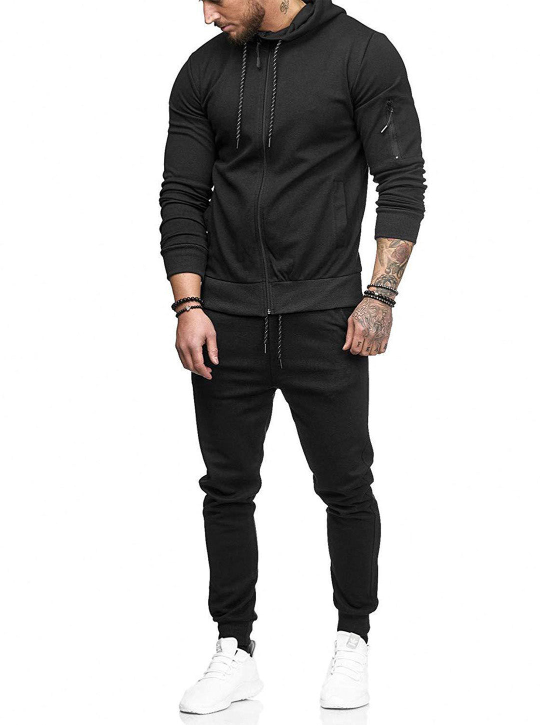 Zipper Detail Drawstring Hoodie & Sweatpants