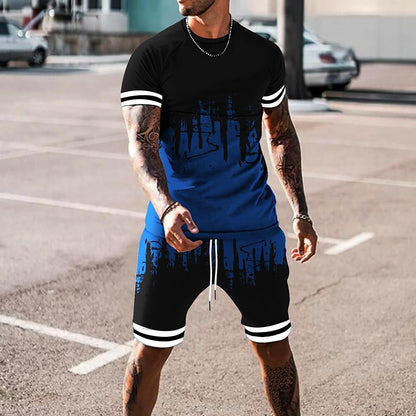 Men's 3D Printed Short Sleeve Tracksuit