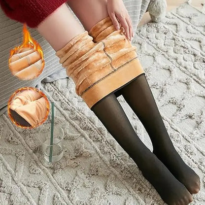 CloveWarm Women's Cotton-Fleece Shaping Tights, Winter Warm Opaque Slimming Pantyhose, Non-Bulky