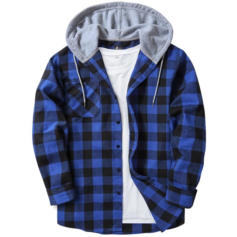 Men’s Plus-Size Flannel Hooded Shirt, Button Front, Drawstring Hood, Pockets, Ultra-Soft Fabric