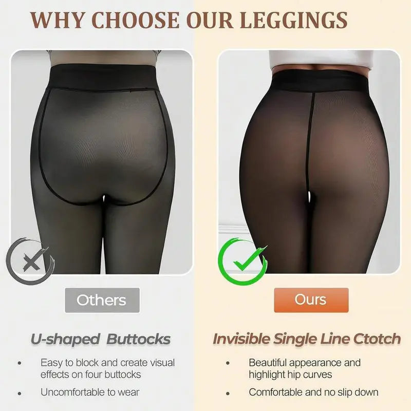 CloveWarm Women's Cotton-Fleece Shaping Tights, Winter Warm Opaque Slimming Pantyhose, Non-Bulky