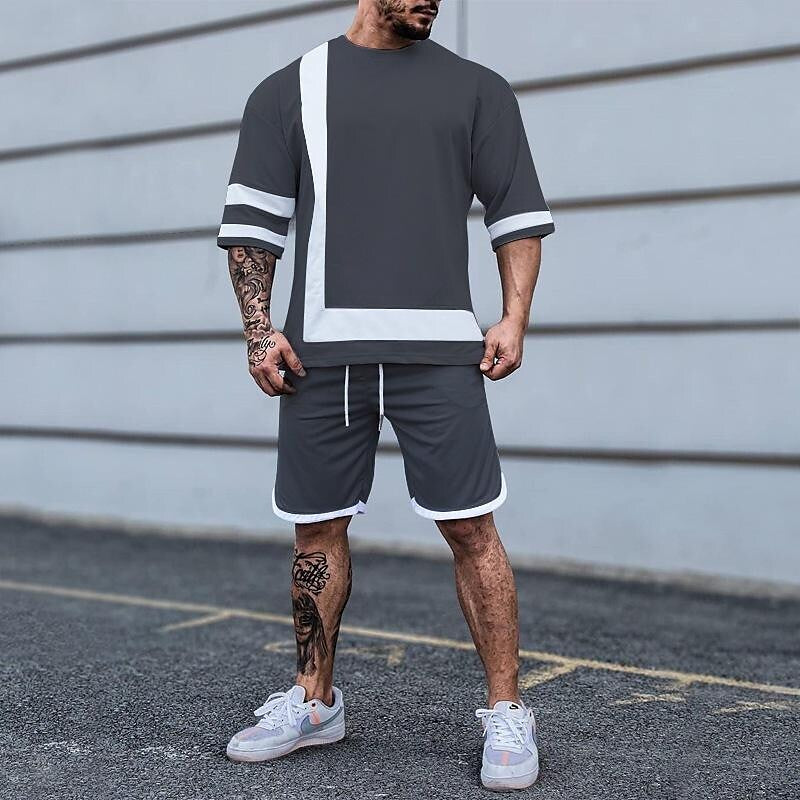 Men's Colorblock Crew Neck Short Sleeve Two-Piece Set