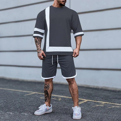 Men's Colorblock Crew Neck Short Sleeve Two-Piece Set