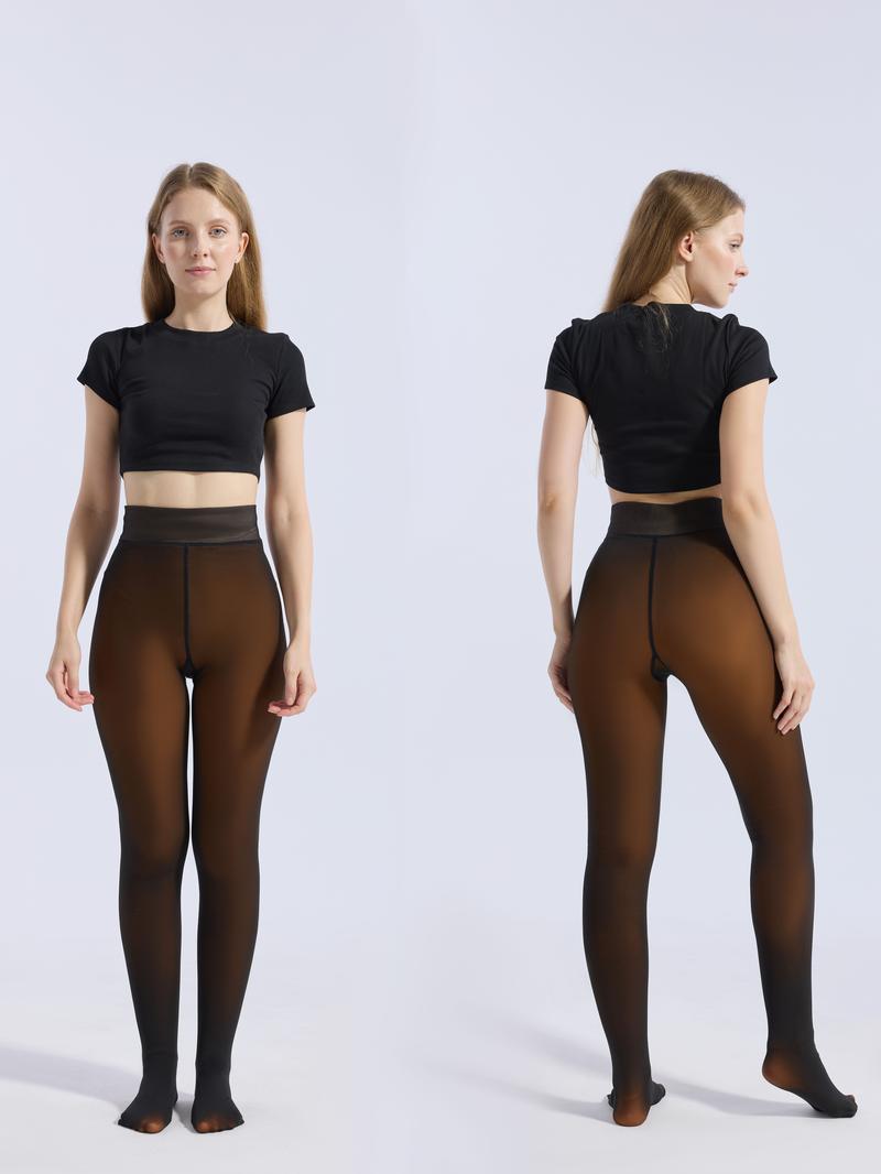 CloveWarm Women's Cotton-Fleece Shaping Tights, Winter Warm Opaque Slimming Pantyhose, Non-Bulky