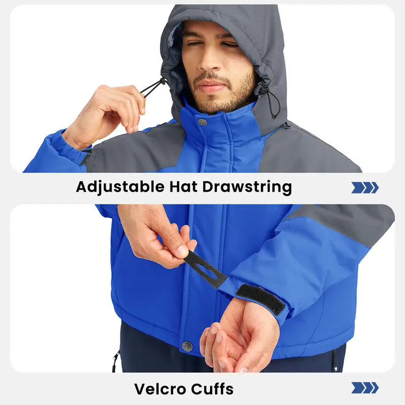 Men's Hooded Ski Suit, 360° Waterproof with Warm Fleece Lining, Winter Outdoor Wear for Skiing & Hiking