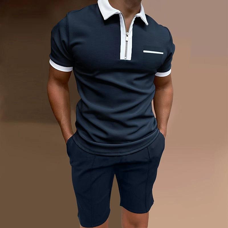 Jorge Solid Color Zipper Polo Short-sleeved Two-piece Set