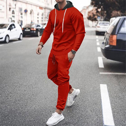 Men's Contrast Hoodied Trendy Pullover Tracksuit