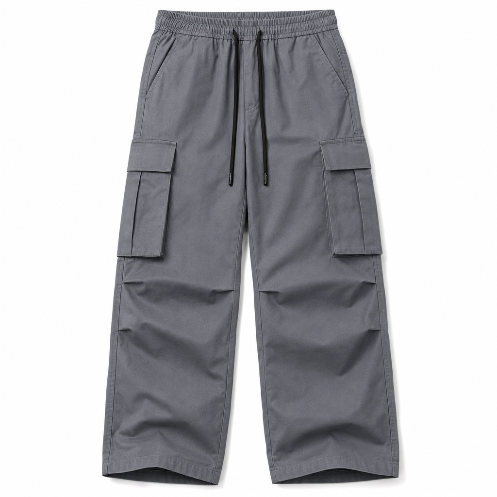 Men's Casual Drawstring Cargo Pants, Loose Fit with Large Pockets