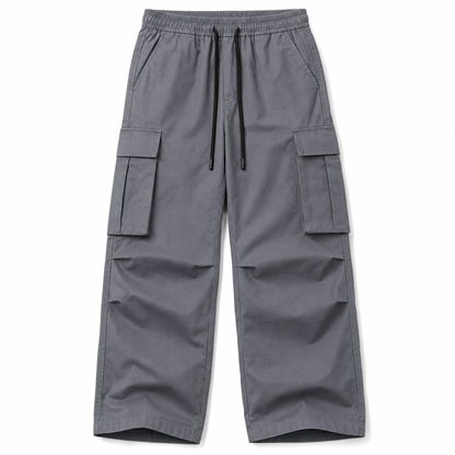 Men's Casual Drawstring Cargo Pants, Loose Fit with Large Pockets