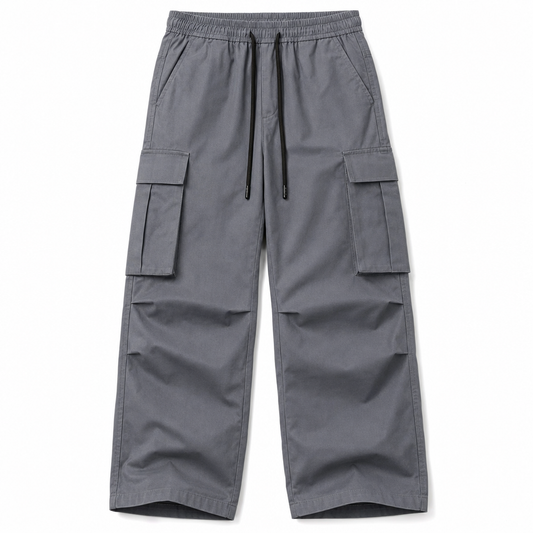 Men's Casual Drawstring Cargo Pants, Loose Fit with Large Pockets