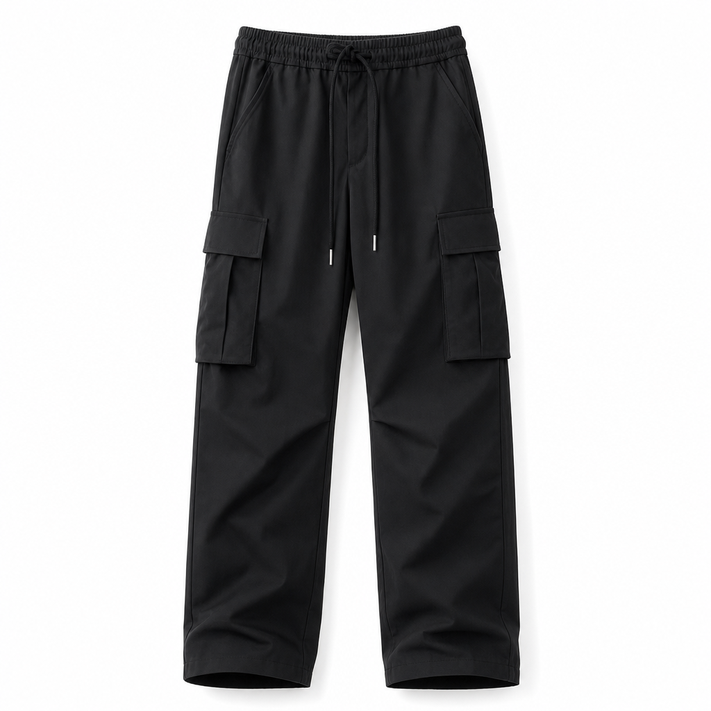 Men's Casual Drawstring Cargo Pants, Loose Fit with Large Pockets