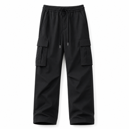 Men's Casual Drawstring Cargo Pants, Loose Fit with Large Pockets