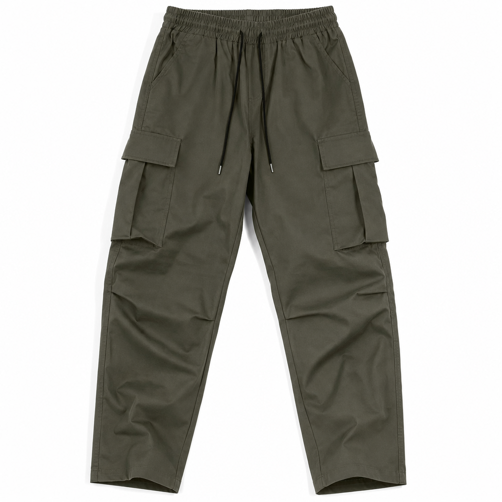 Men's Casual Drawstring Cargo Pants, Loose Fit with Large Pockets