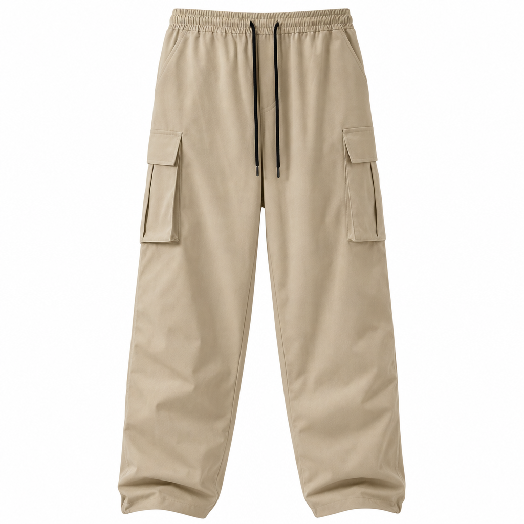 Men's Casual Drawstring Cargo Pants, Loose Fit with Large Pockets