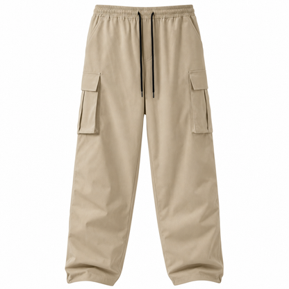 Men's Casual Drawstring Cargo Pants, Loose Fit with Large Pockets