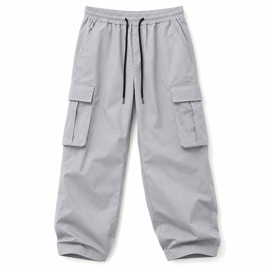Men's Casual Drawstring Cargo Pants, Loose Fit with Large Pockets