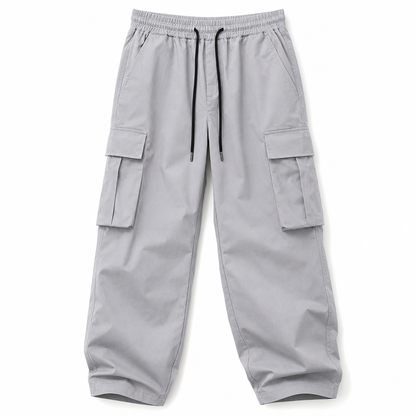 Men's Casual Drawstring Cargo Pants, Loose Fit with Large Pockets